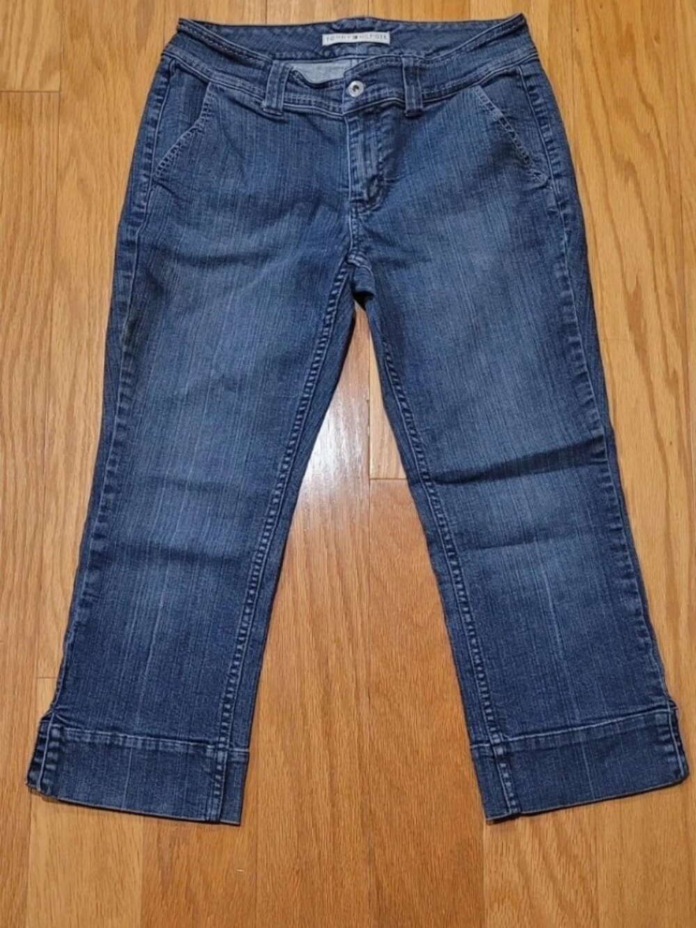 Vintage tommy Hilfiger capri Size 8 Jean Capris pink Stitching women'.   E